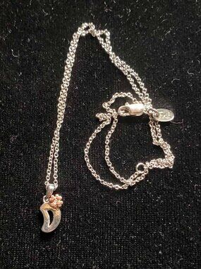 .925 Dainty 16" Necklace with D pendant Gold Plated flower with Genuine Diamond